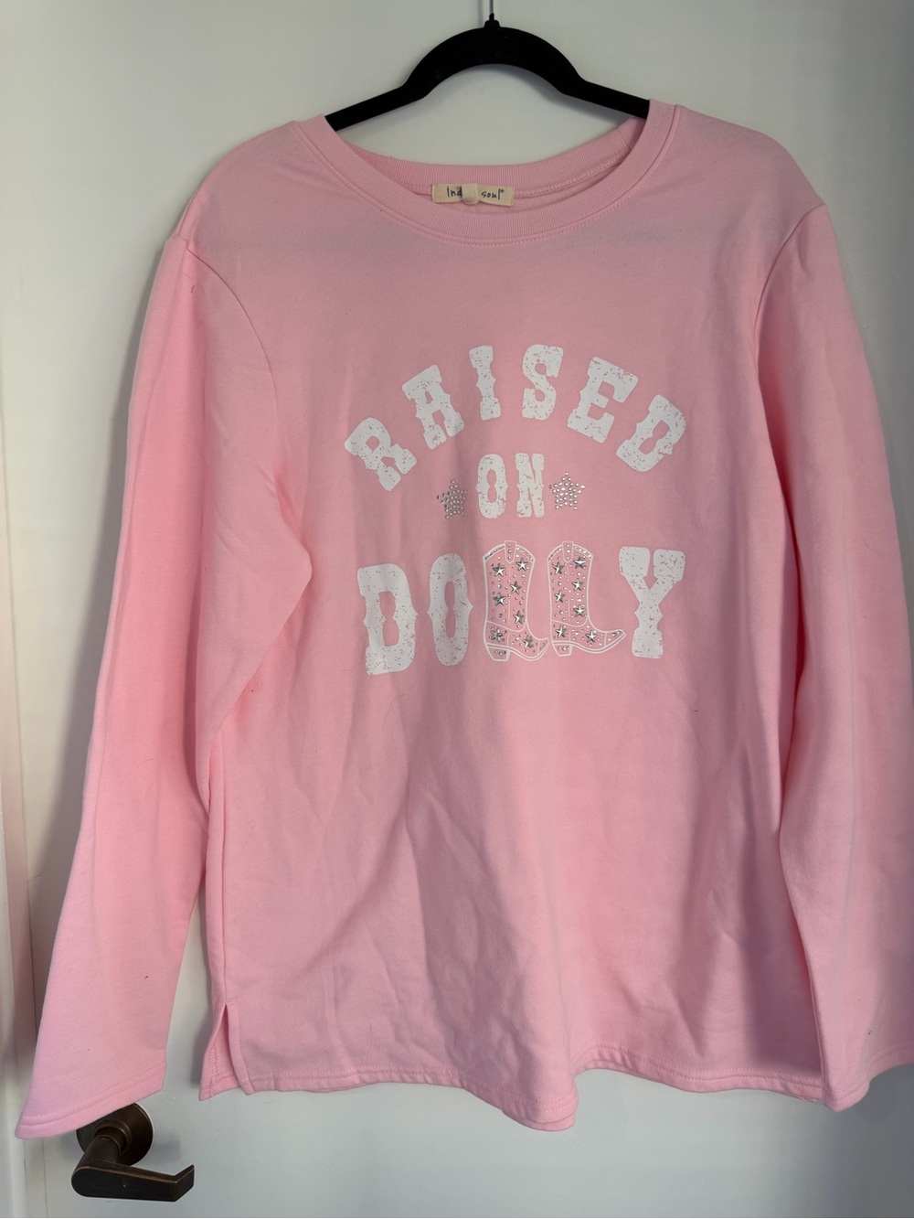 indigo soul Pink "Raised on Dolly" Graphic Sweatshirt NWOT Dolly Parton
